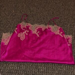 Pink Satin Camisole with Lace Trim